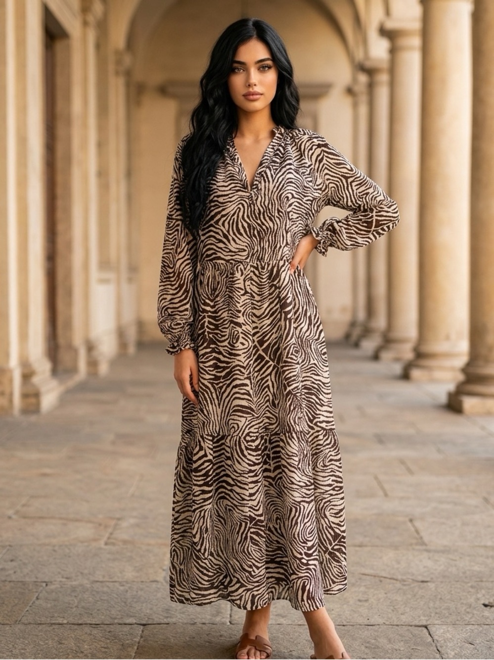 Zara Chiffon zebra print Midi Dress